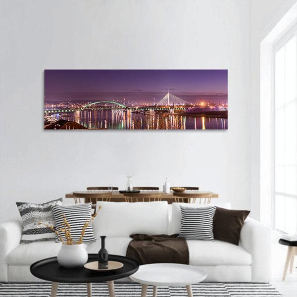 Belgrade Bridges At Night Panoramic Canvas Wall Art-1 Piece-36" x 12"-Tiaracle