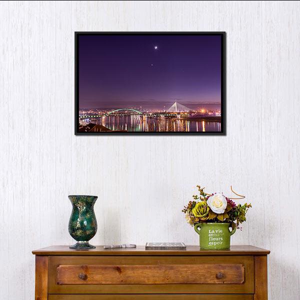 Belgrade Bridges At Night Panoramic Canvas Wall Art-1 Piece-36" x 12"-Tiaracle