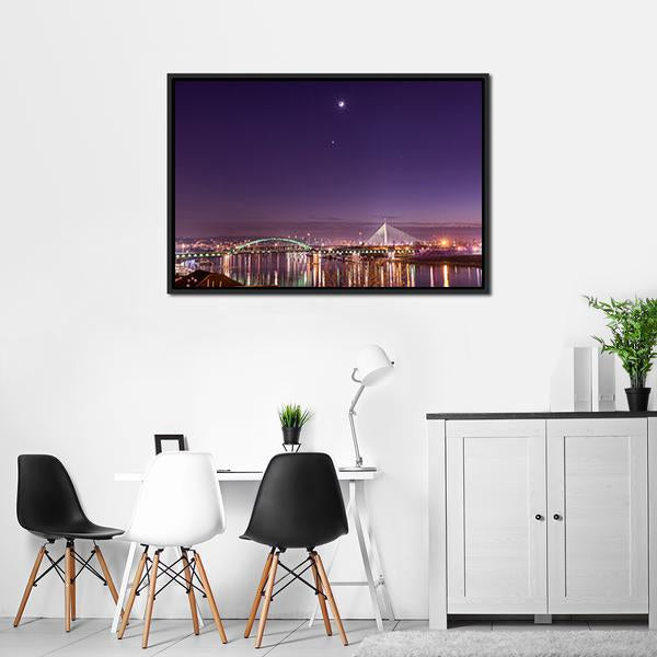 Belgrade Bridges At Night Panoramic Canvas Wall Art-1 Piece-36" x 12"-Tiaracle