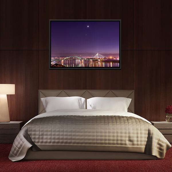 Belgrade Bridges At Night Panoramic Canvas Wall Art-1 Piece-36" x 12"-Tiaracle