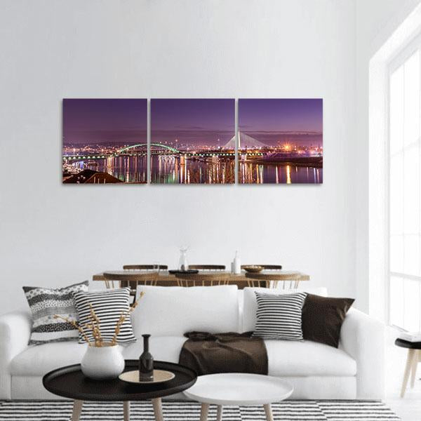 Belgrade Bridges At Night Panoramic Canvas Wall Art-3 Piece-25" x 08"-Tiaracle