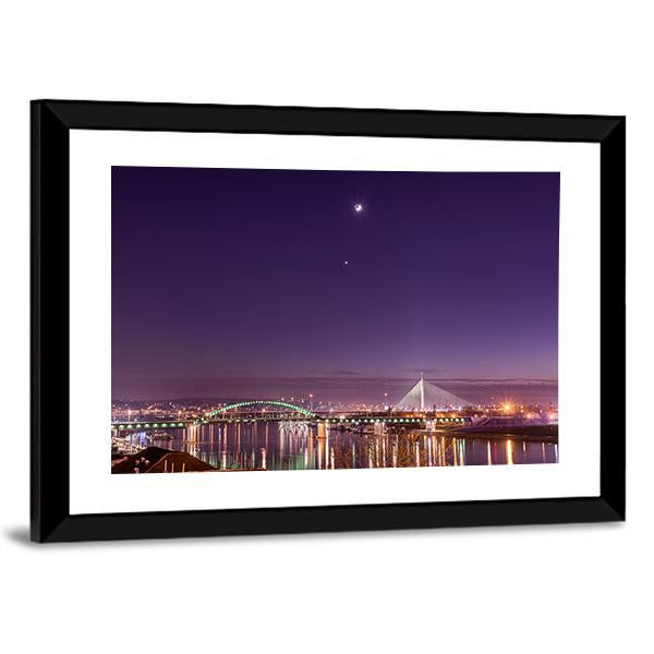 Belgrade Bridges At Night Panoramic Canvas Wall Art-1 Piece-36" x 12"-Tiaracle