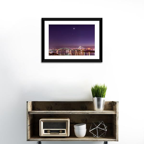 Belgrade Bridges At Night Panoramic Canvas Wall Art-1 Piece-36" x 12"-Tiaracle