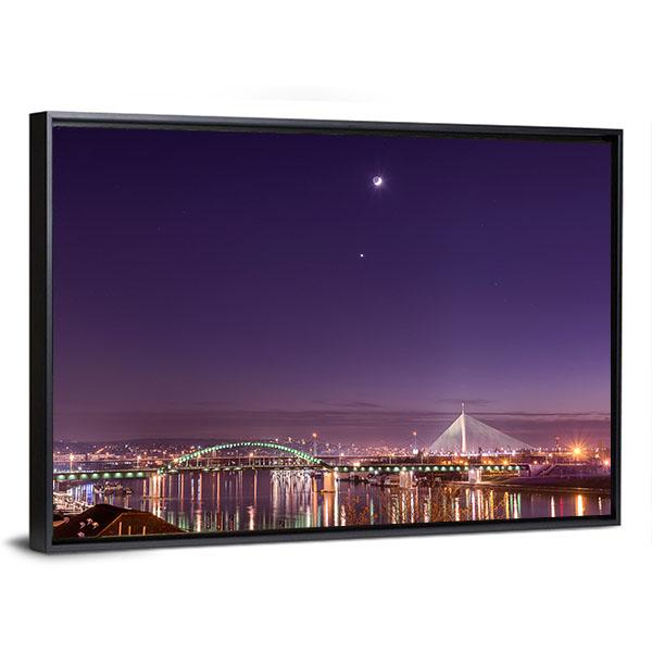 Belgrade Bridges At Night Panoramic Canvas Wall Art-1 Piece-36" x 12"-Tiaracle