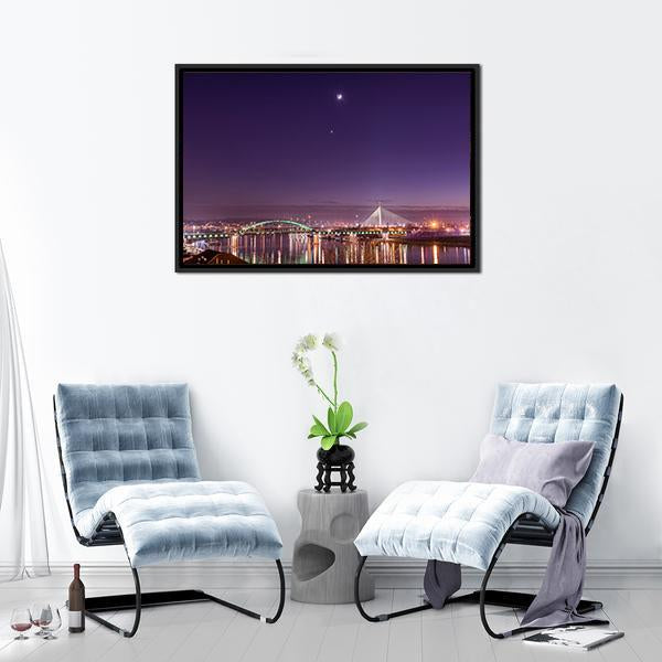 Belgrade Bridges At Night Panoramic Canvas Wall Art-1 Piece-36" x 12"-Tiaracle