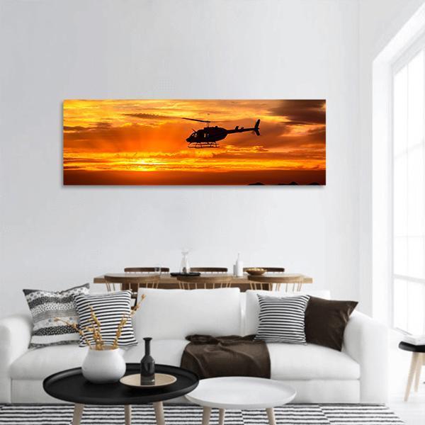 Helicopter At Sunset Panoramic Canvas Wall Art-1 Piece-36" x 12"-Tiaracle