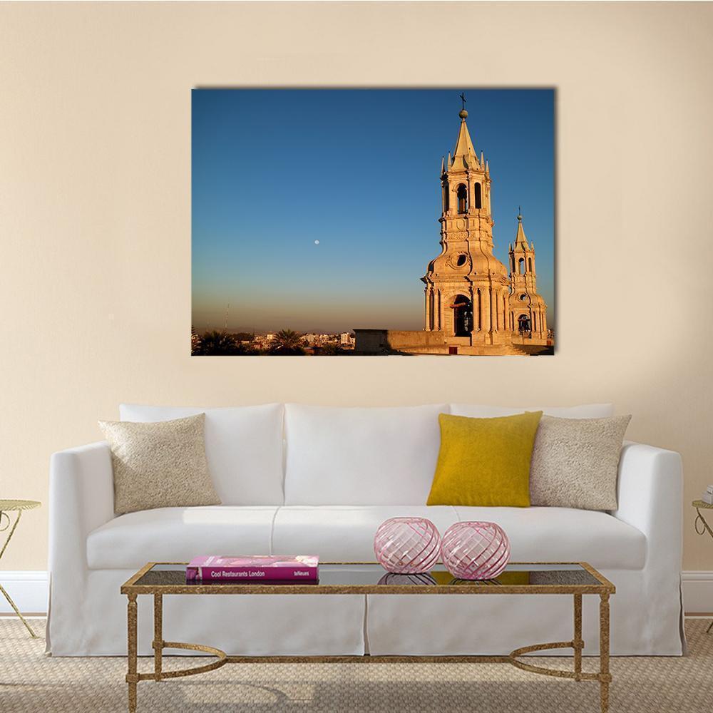 Bell Tower In Arequipa Canvas Wall Art-1 Piece-Gallery Wrap-36" x 24"-Tiaracle