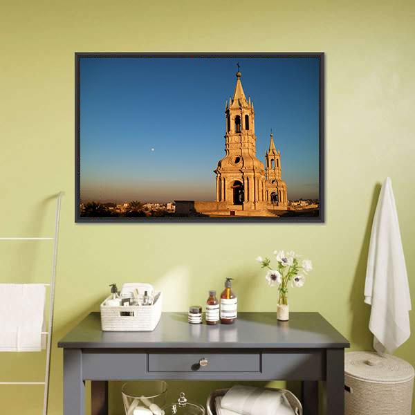Bell Tower In Arequipa Canvas Wall Art-1 Piece-Floating Frame-24" x 16"-Tiaracle