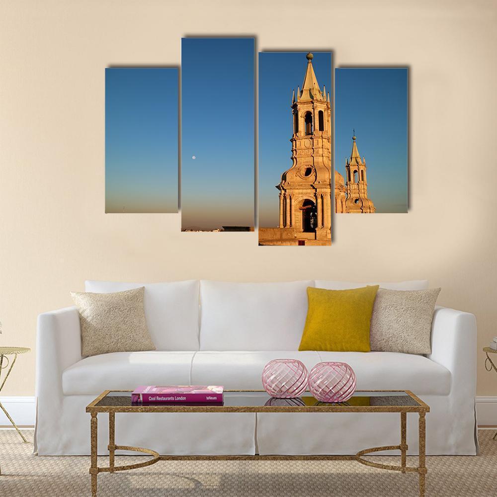 Bell Tower In Arequipa Canvas Wall Art-4 Pop-Gallery Wrap-50" x 32"-Tiaracle