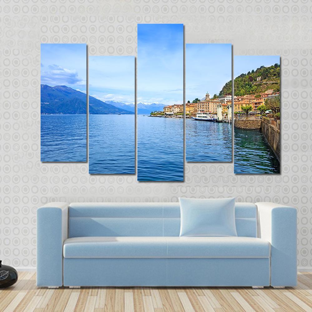 Bellagio Town With Como Lake Canvas Wall Art-5 Pop-Gallery Wrap-47" x 32"-Tiaracle