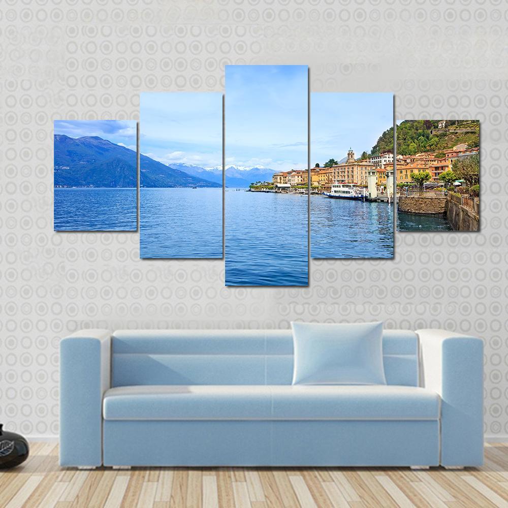 Bellagio Town With Como Lake Canvas Wall Art-5 Star-Gallery Wrap-62" x 32"-Tiaracle