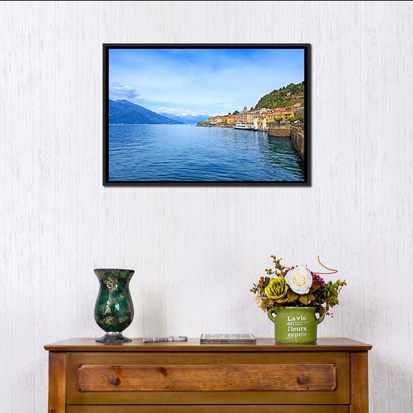 Bellagio Town With Como Lake Canvas Wall Art-1 Piece-Floating Frame-24" x 16"-Tiaracle