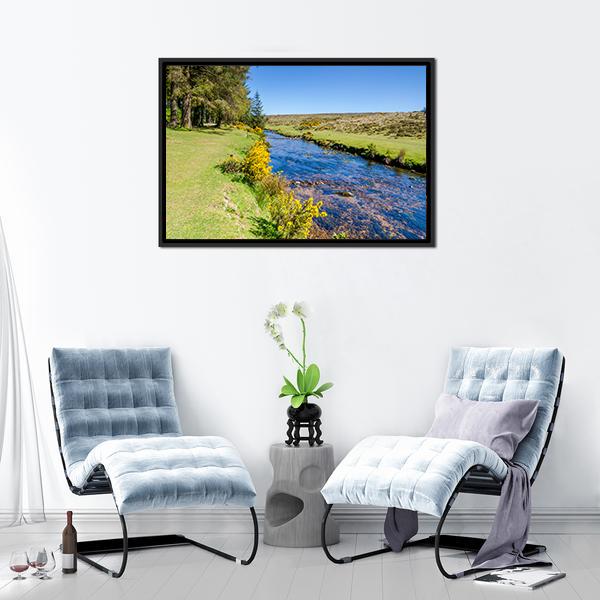 Bellever Forest &amp; Dart River Canvas Wall Art-3 Horizontal-Gallery Wrap-25" x 16"-Tiaracle