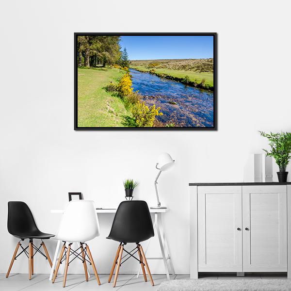 Bellever Forest &amp; Dart River Canvas Wall Art-3 Horizontal-Gallery Wrap-25" x 16"-Tiaracle