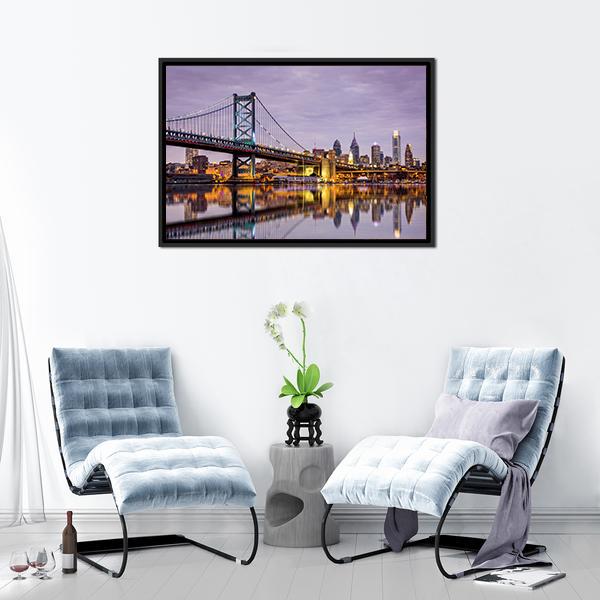 Ben Franklin Bridge Canvas Wall Art-5 Horizontal-Gallery Wrap-22" x 12"-Tiaracle