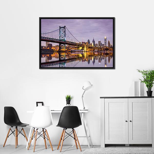 Ben Franklin Bridge Canvas Wall Art-5 Horizontal-Gallery Wrap-22" x 12"-Tiaracle