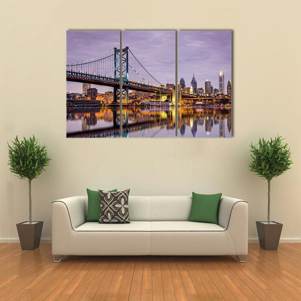 Ben Franklin Bridge Canvas Wall Art-4 Pop-Gallery Wrap-50" x 32"-Tiaracle
