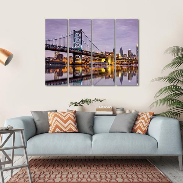Ben Franklin Bridge Canvas Wall Art-4 Horizontal-Gallery Wrap-34" x 24"-Tiaracle