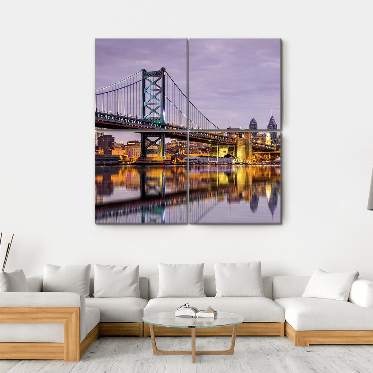 Ben Franklin Bridge Canvas Wall Art-4 Square-Gallery Wrap-17" x 17"-Tiaracle