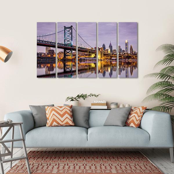 Ben Franklin Bridge Canvas Wall Art-5 Horizontal-Gallery Wrap-22" x 12"-Tiaracle