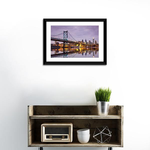 Ben Franklin Bridge Canvas Wall Art-1 Piece-Framed Print-20" x 16"-Tiaracle