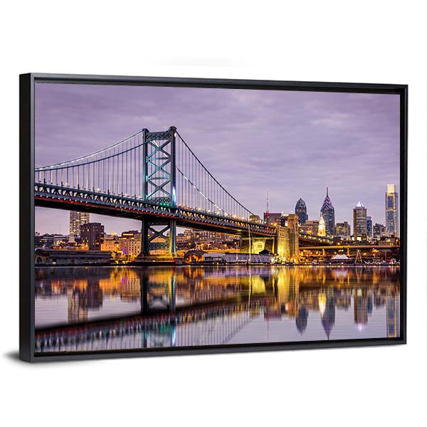 Ben Franklin Bridge Canvas Wall Art-3 Horizontal-Gallery Wrap-25" x 16"-Tiaracle