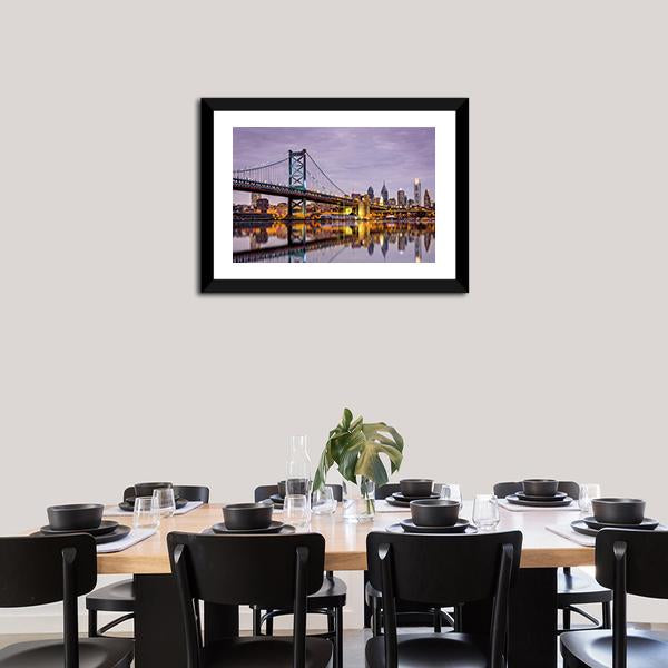 Ben Franklin Bridge Canvas Wall Art-3 Horizontal-Gallery Wrap-25" x 16"-Tiaracle