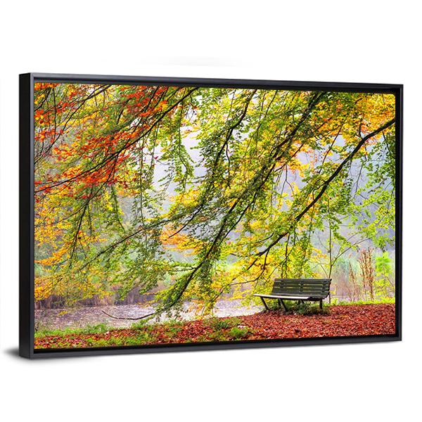 Bench Under Autumn Tree Canvas Wall Art-5 Horizontal-Gallery Wrap-22" x 12"-Tiaracle