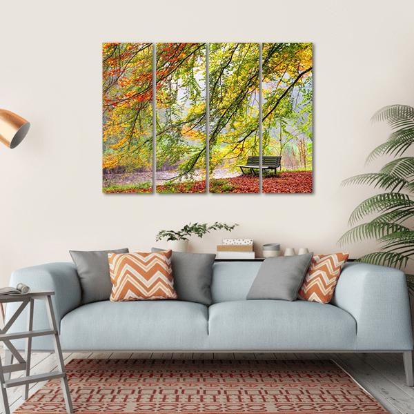 Bench Under Autumn Tree Canvas Wall Art-4 Horizontal-Gallery Wrap-34&quot; x 24&quot;-Tiaracle