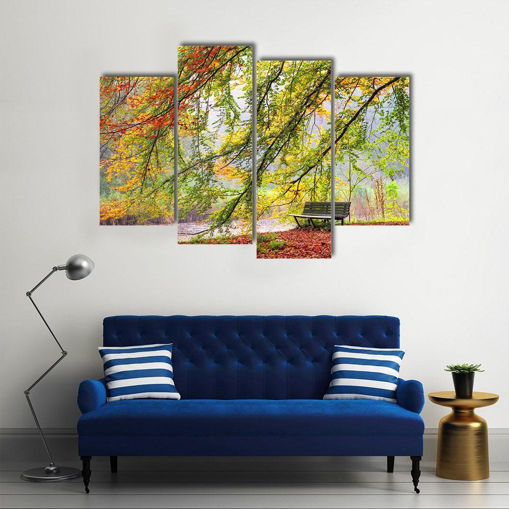 Bench Under Autumn Tree Canvas Wall Art-4 Pop-Gallery Wrap-50" x 32"-Tiaracle