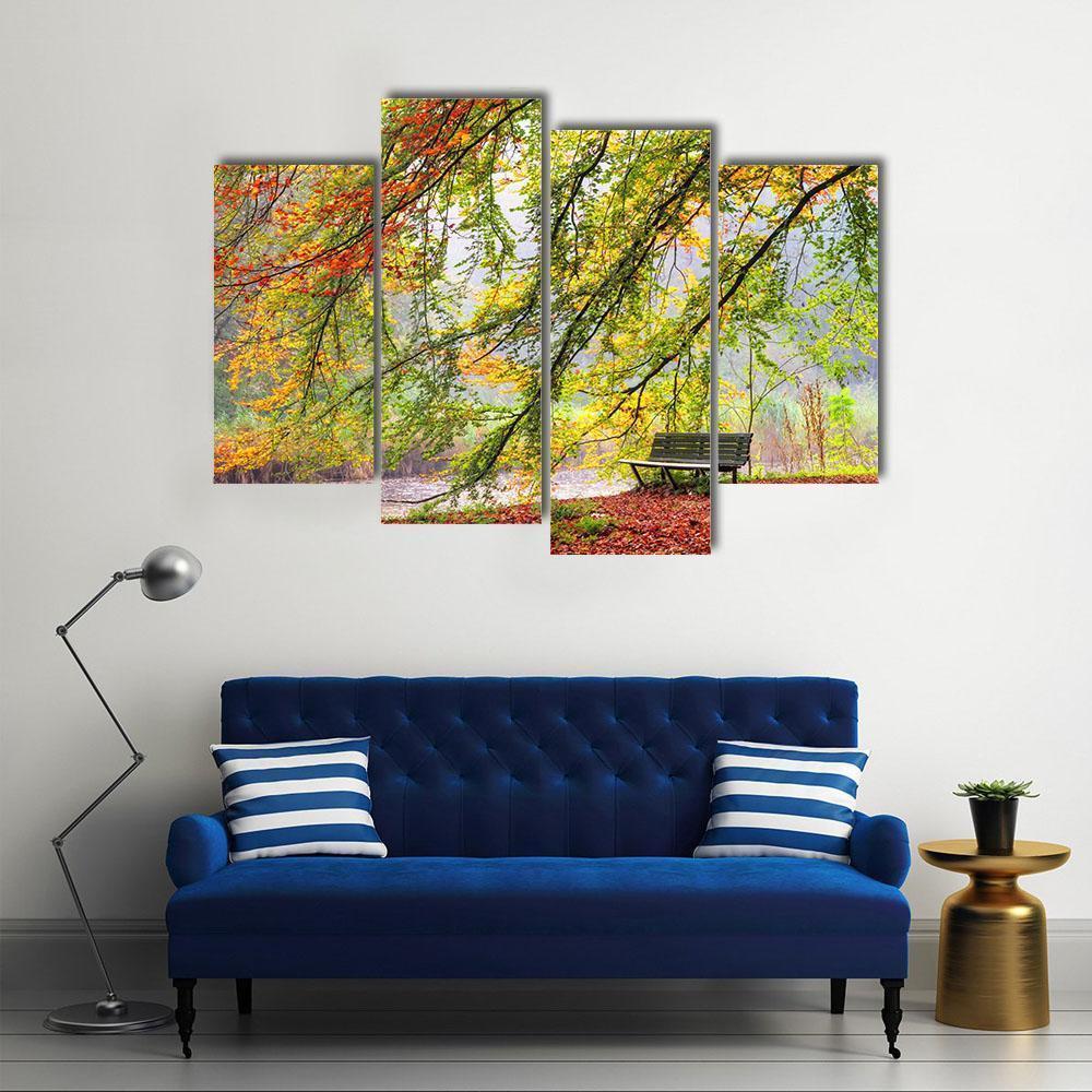 Bench Under Autumn Tree Canvas Wall Art-1 Piece-Gallery Wrap-48" x 32"-Tiaracle