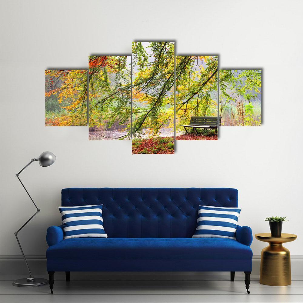 Bench Under Autumn Tree Canvas Wall Art-5 Star-Gallery Wrap-62" x 32"-Tiaracle