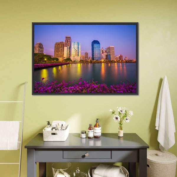 Benjakitti Park Bangkok Canvas Wall Art-1 Piece-Floating Frame-24" x 16"-Tiaracle