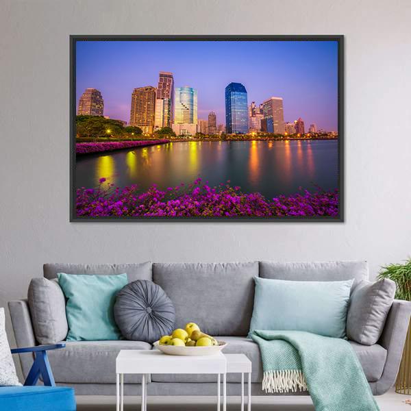 Benjakitti Park Bangkok Canvas Wall Art-3 Horizontal-Gallery Wrap-25" x 16"-Tiaracle
