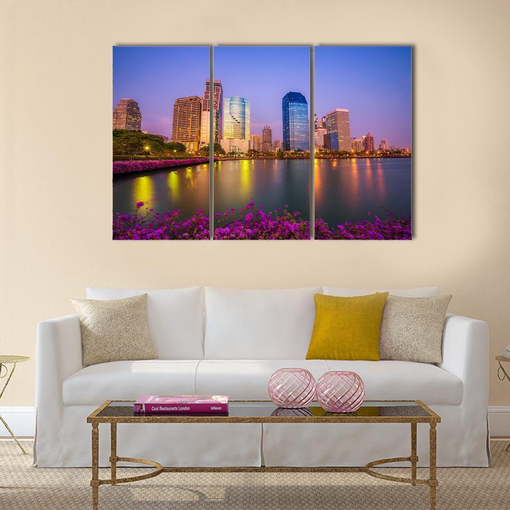 Benjakitti Park Bangkok Canvas Wall Art-3 Horizontal-Gallery Wrap-37" x 24"-Tiaracle