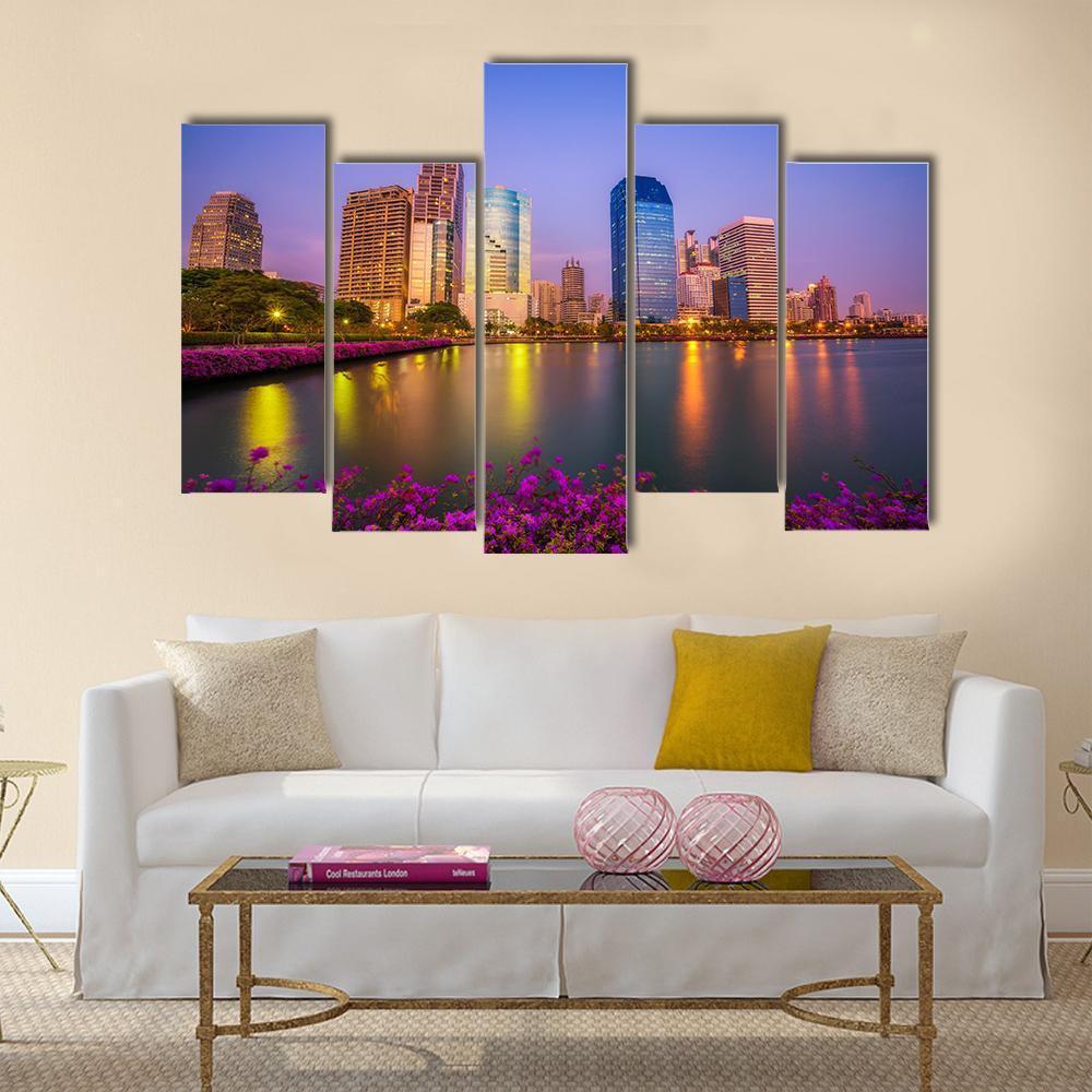 Benjakitti Park Bangkok Canvas Wall Art-5 Pop-Gallery Wrap-47" x 32"-Tiaracle