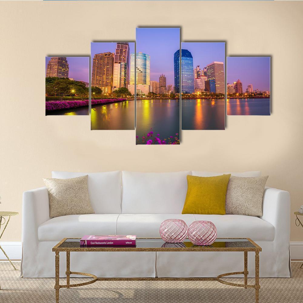 Benjakitti Park Bangkok Canvas Wall Art-5 Star-Gallery Wrap-62" x 32"-Tiaracle