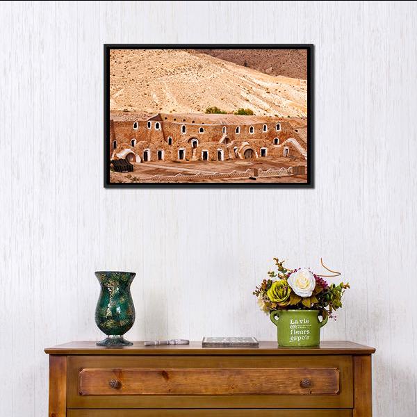 Berber Dwelling Matmata Canvas Wall Art-1 Piece-Floating Frame-24" x 16"-Tiaracle