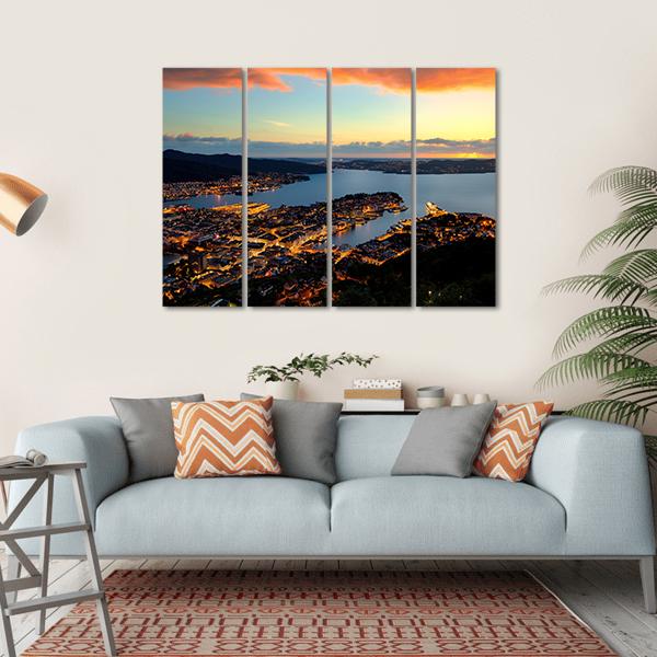 Bergen In Norway Canvas Wall Art-4 Horizontal-Gallery Wrap-34" x 24"-Tiaracle