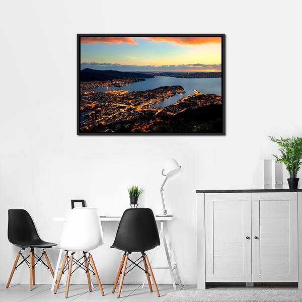 Bergen In Norway Canvas Wall Art-3 Horizontal-Gallery Wrap-25" x 16"-Tiaracle