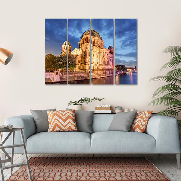 Berlin Cathedral At Night Canvas Wall Art-4 Horizontal-Gallery Wrap-34" x 24"-Tiaracle