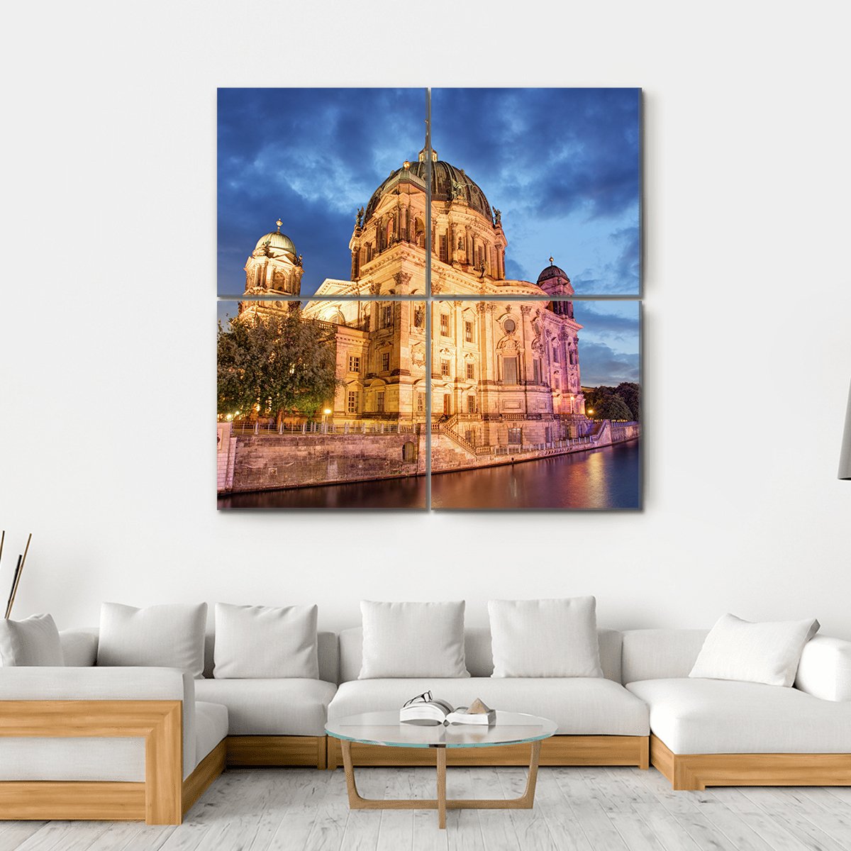 Berlin Cathedral At Night Canvas Wall Art-4 Square-Gallery Wrap-17" x 17"-Tiaracle