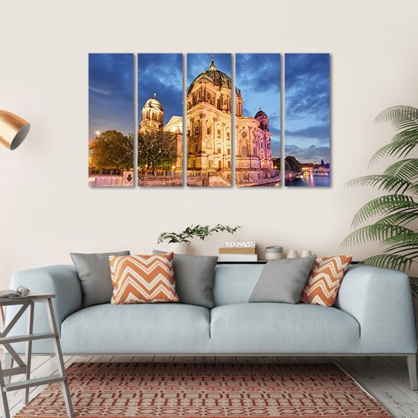 Berlin Cathedral At Night Canvas Wall Art-5 Horizontal-Gallery Wrap-22" x 12"-Tiaracle