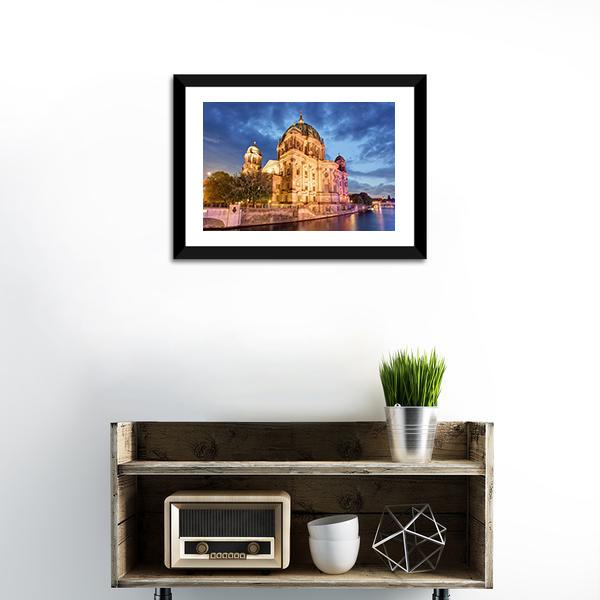 Berlin Cathedral At Night Canvas Wall Art-3 Horizontal-Gallery Wrap-25" x 16"-Tiaracle