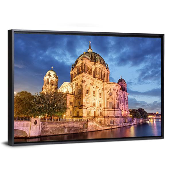 Berlin Cathedral At Night Canvas Wall Art-1 Piece-Floating Frame-24&quot; x 16&quot;-Tiaracle