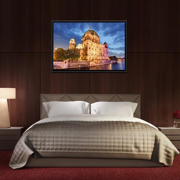 Berlin Cathedral At Night Canvas Wall Art-3 Horizontal-Gallery Wrap-25" x 16"-Tiaracle