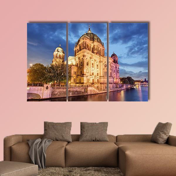 Berlin Cathedral At Night Canvas Wall Art-3 Horizontal-Gallery Wrap-37" x 24"-Tiaracle