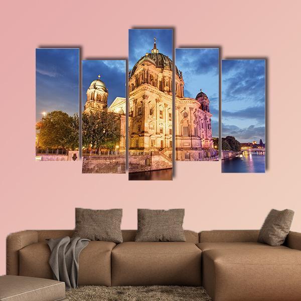 Berlin Cathedral At Night Canvas Wall Art-5 Pop-Gallery Wrap-47" x 32"-Tiaracle