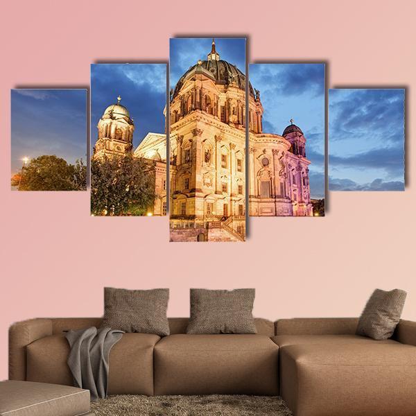 Berlin Cathedral At Night Canvas Wall Art-5 Star-Gallery Wrap-62" x 32"-Tiaracle