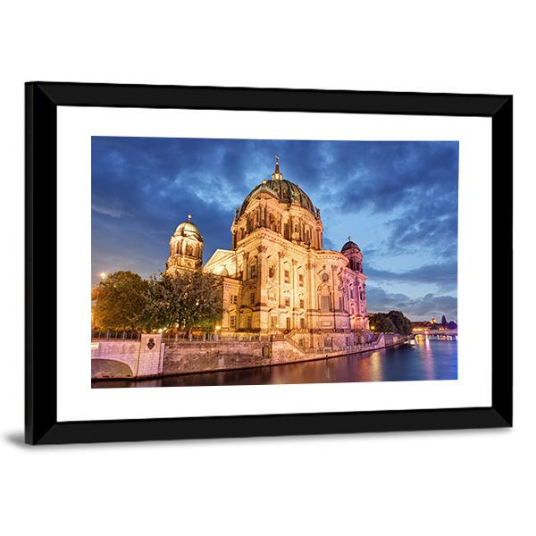 Berlin Cathedral At Night Canvas Wall Art-1 Piece-Framed Print-20" x 16"-Tiaracle